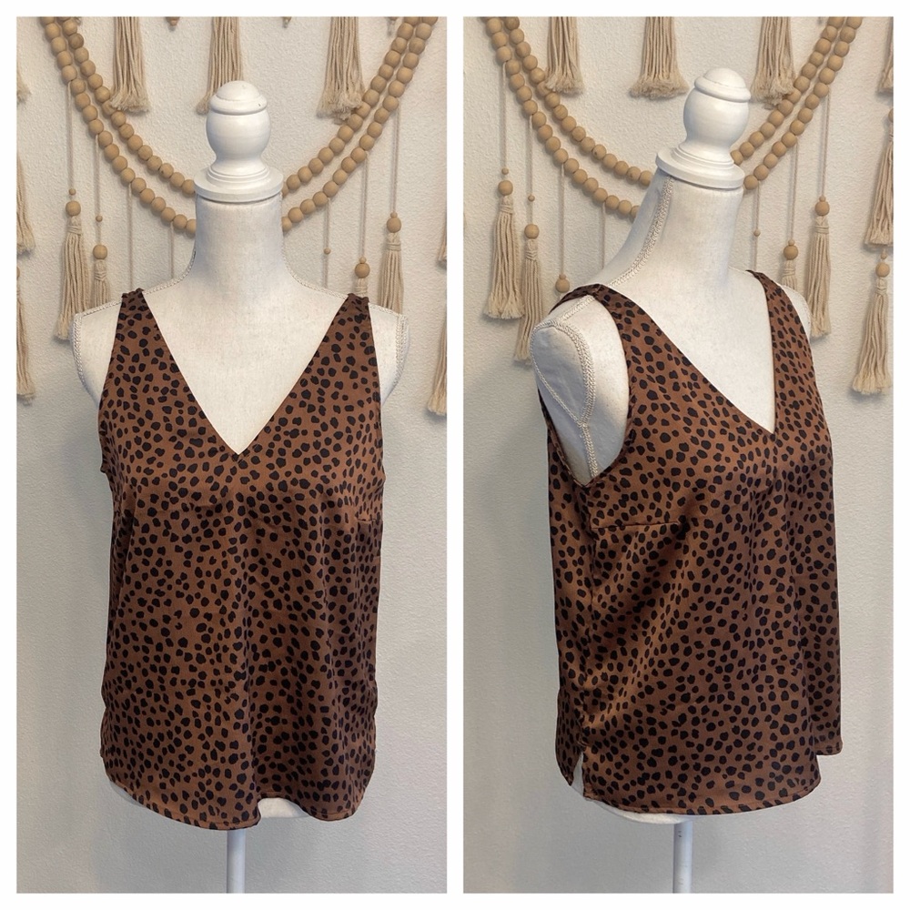 Old Navy animal print tank top camisole satin v neck brown black leopard medium
